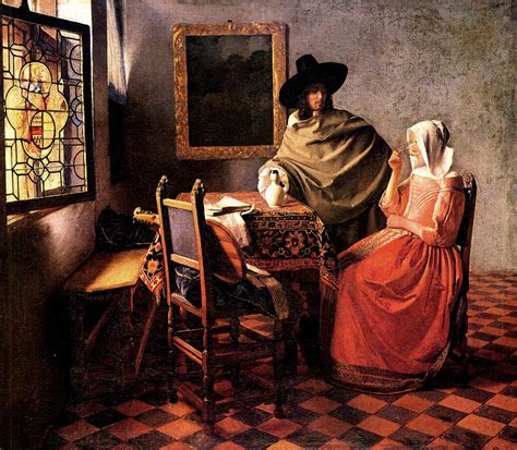 The Glass Of Wine By Johannes Vermeer Framed Print On Canvas Historic