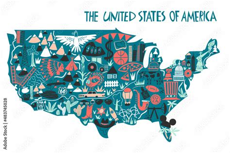 Vector Hand Drawn Stylized Map Of The United States Of America With