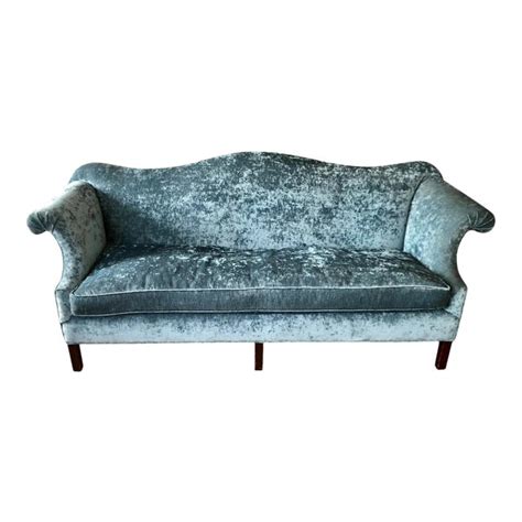 Antique Chippendale Camelback Blue Silk Velvet Down Filled Sofa Chairish