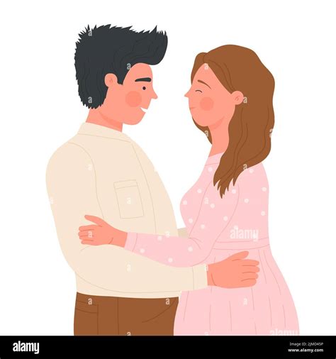 happy romantic couple celebrating love hugging and cuddling people vector illustration stock