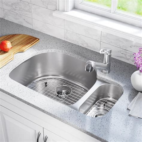 Mr Direct Undermount 3175 In X 2088 In Stainless Steel Double Offset Bowl Kitchen Sink