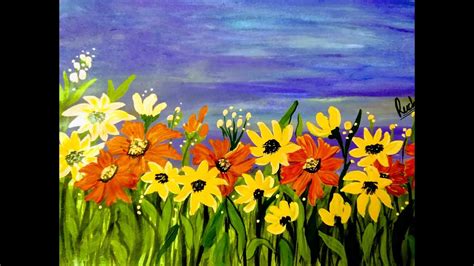 How To Paint Flower Garden With Acrylics Colours Easy Beginners