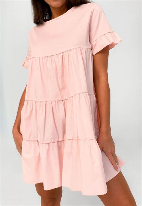 Missguided Pink Short Sleeve Tiered Smock Dress Smock Dress