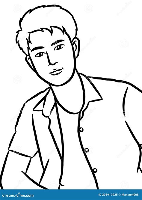 Dibujo En Blanco Y Negro De Un Hombre Lindo Para Pintar Stock De