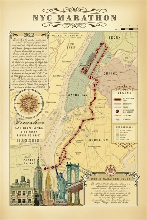 2019 Nyc Marathon 12x18 Vintage Inspired Running Route Map Nyc