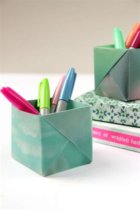 Origami Pen Holders Origami Pencil Holder Diy Origami Origami Box