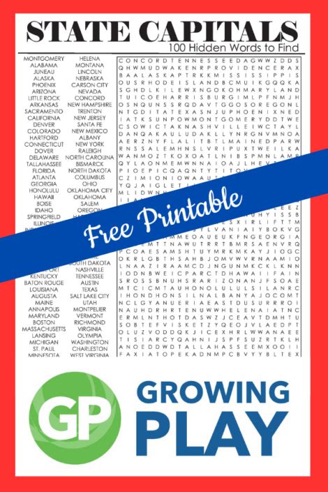 State Capitals Word Search Free Printable Growing Play