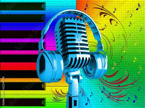 Microphone On Rainbow Musical Background Stock Photo And Royalty Free