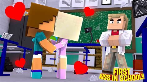 Baby Steve And Kaylas First Kiss In School Minecraft Adventure Youtube