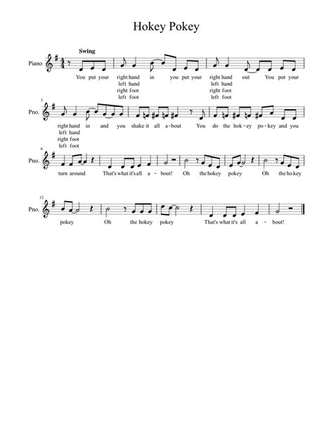 Hokey Pokey Sheet Music For Piano Solo Easy