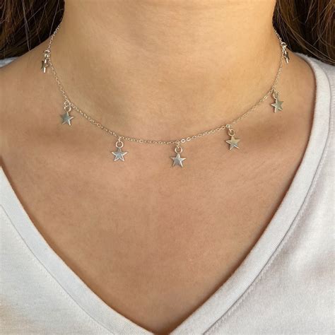 Silver Star Necklace Silver Star Choker Star Jewelry Etsy