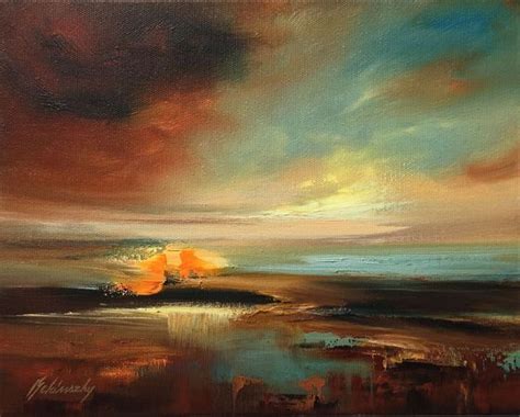 The Bay 24 X 30 Cm Abstract Landscape Oil Painting In Earth Tone
