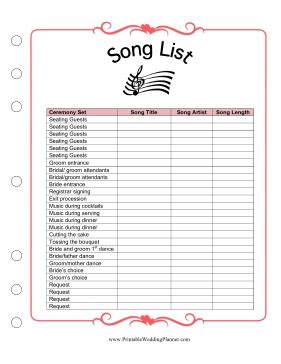 Any single section of music, consisting of phrases or other musical sections, we can call a. Playlist | Wedding planning binder, Free wedding planner printables, Wedding planner printables