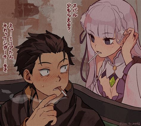 Emilia And Natsuki Subaru Re Zero Kara Hajimeru Isekai Seikatsu Drawn By Iwamushi Danbooru