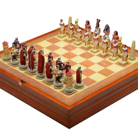 Ancient Empires Themed Chess Set Resin Pieces Wood Board And Box Rome