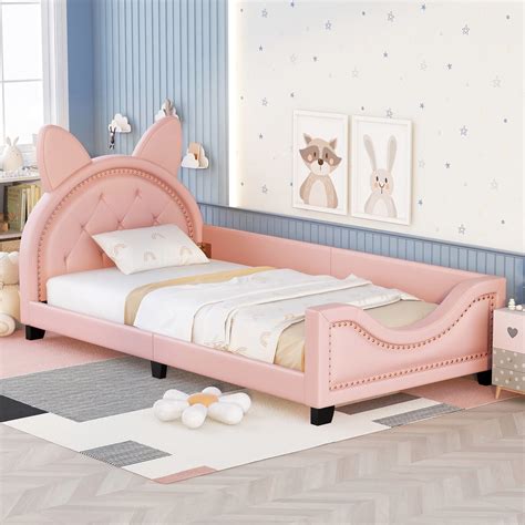 Kids Twin Upholstered Day Bed Frame For Boys Girls Toddlers Wood
