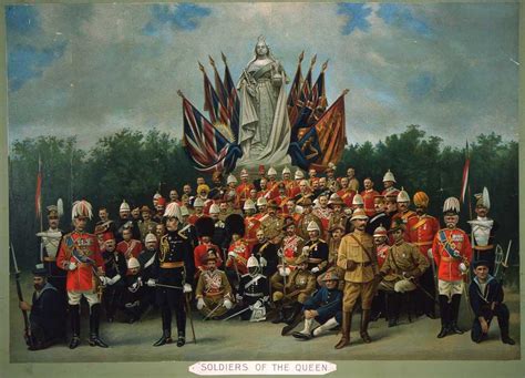 A Colorful Illustration Of The Various Soldiers Of The British Empire