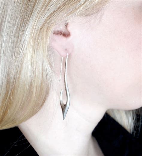 Silver Long Earrings Pull Through Earrings Contemporary Etsy