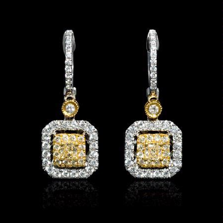 95ct Diamond 18k Two Tone Gold Dangle Earrings