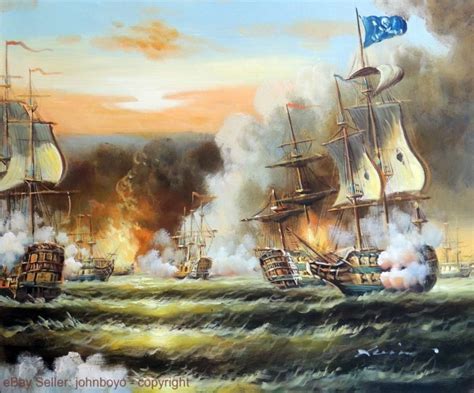 Painting Pirate Ship Battle Ocean Sea Cannon Caribbean 1800s Seascape