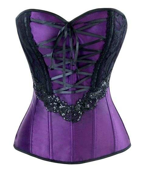 Women S Burlesque Fashion Satin Sequins Lace Trim Overbust Corset Top Purple C812o01bhi9