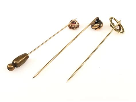 Lot Lot Of 3 Vintage 14k Gold Tie Pins