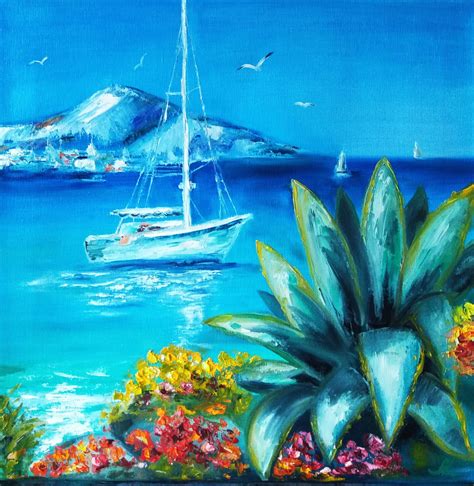 Boat Painting Original Art Seascape Mountains Beach Wall Art Etsy
