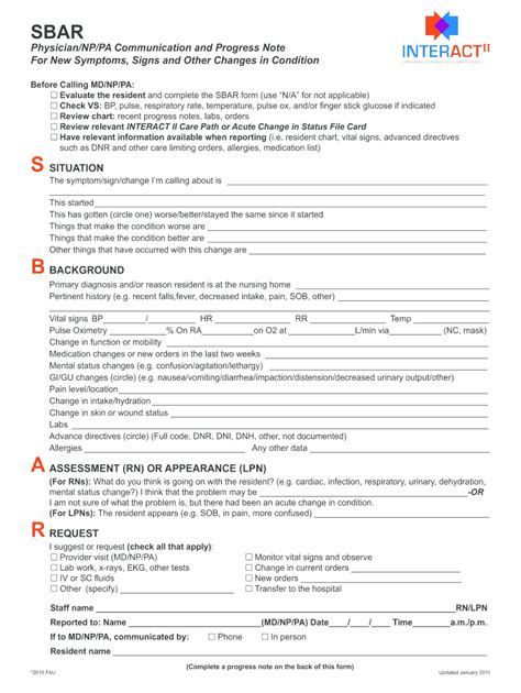 Sbar Printable Forms Printable Forms Free Online