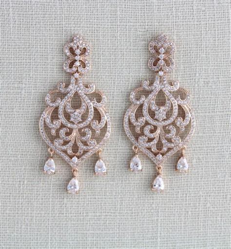 Rose Gold Bridal Earrings Bridal Jewelry Crystal Earrings Wedding Earrings Bridesmaids