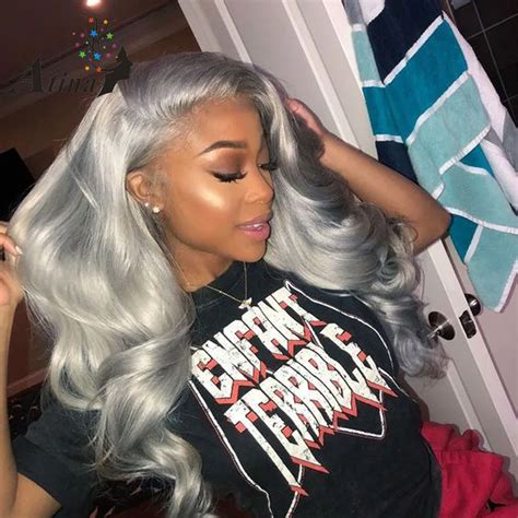 Buy Grey Color Lace Front Human Hair Wigs 150 Density Virgin Brazilian Remy