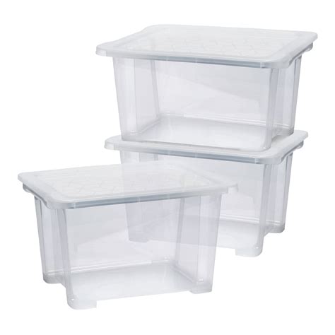 Kaze Clear 15l Plastic Small Stackable Storage Boxes And Lids Pack Of 3