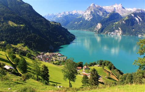 Wallpaper Forest Snow Landscape Mountains Lake Rocks Switzerland