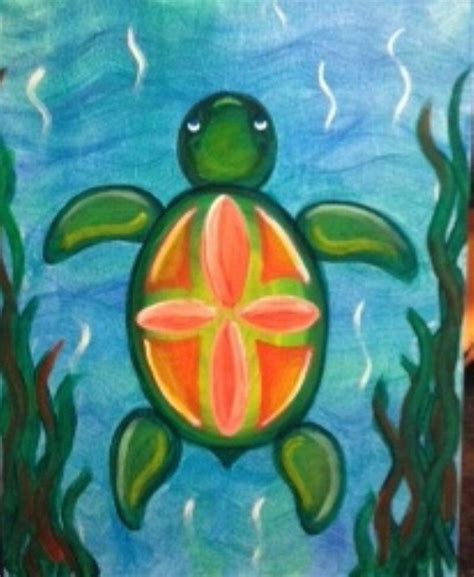 Please pause the how to draw a sea turtle video after each step to draw at your own pace. Painting W kids | Kids canvas painting, Kids canvas art ...