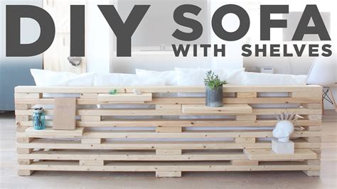 Cut and assemble the sofa frame then stain the sofa frame and place the cushion on it. DIY Sofa with Shelves | A 3-Tool Project - YouTube