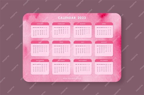 Premium Psd Pink Watercolor 2023 Calendar Template Design
