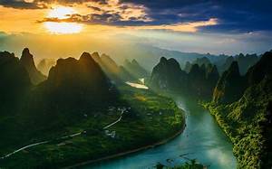 Wallpaper, Sunlight, Landscape, Mountains, Sunset, China