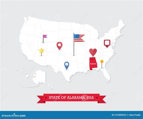 Alabama State Map Highlighted On Usa Map Stock Vector Illustration Of