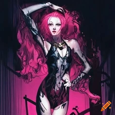 Illustration Of A Gothic Pink Haired Woman In Comic Book Style On Craiyon