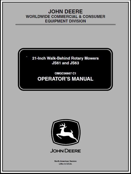 John Deere Js61 Js63 21 Inch Walk Behind Rotary Mower Operators Manu