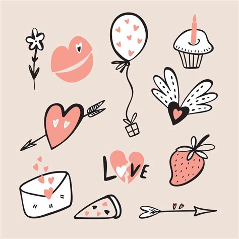 Set Of Illustrations Of Valentine S Day Stickers In Doodle Style 5311131 Vector Art At Vecteezy