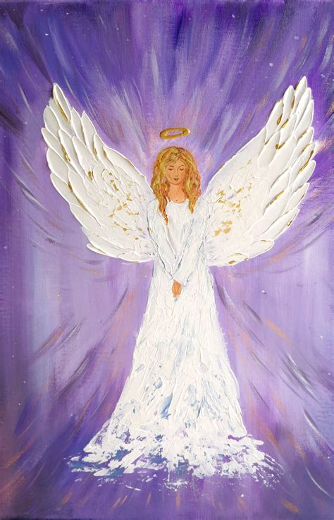 Original Angel Painting Guardian Angel Decor White Angel Wings Etsy