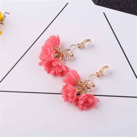 Flower Earrings For Women Ethnic Zircon Clip On Earrings Colorful