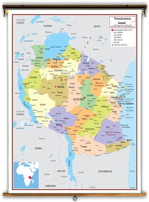 Tanzania Political Educational Wall Map From Academia Maps