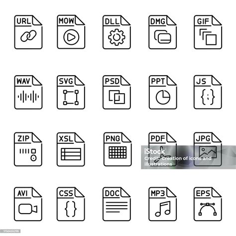 Types Files Color Line Icons Set Format And Extension Of Documents