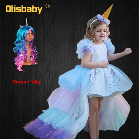 Rainbow Cake Girls Unicorn Dress Long Tail Train Dress Baby Girl