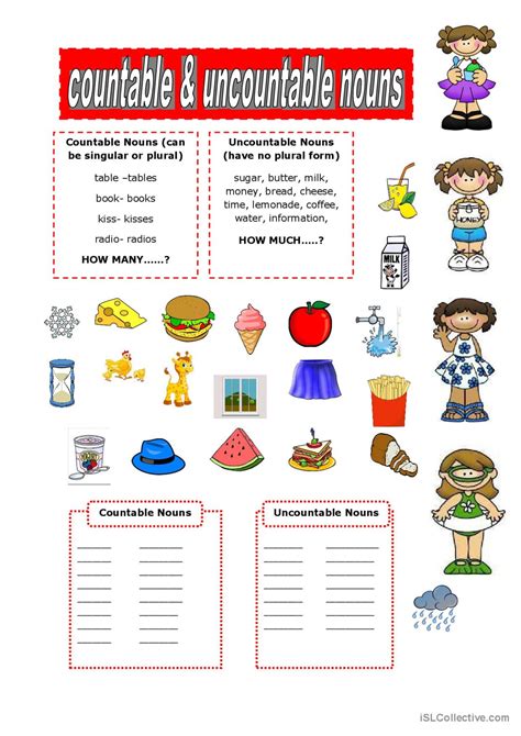 Countable And Uncountable Nouns English Esl Worksheets Pdf Doc