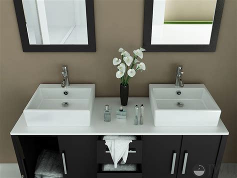 Likewise, if you are shopping for a children's bathroom, a double sink vanity will give each of your kids a dedicated space to store their toiletries and prepare for the day. JWH Living :: 59" Sirius Double Vessel Sink Vanity - Stone Top