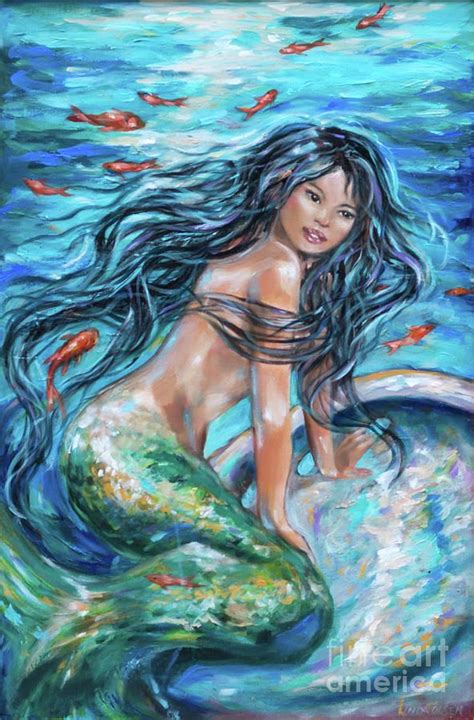 Far Eastern Mermaid Painting By Linda Olsen Mermaid Painting Mermaid