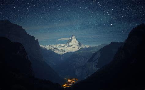 City Landscape Light Matterhorn Mountain Night Peak Starry