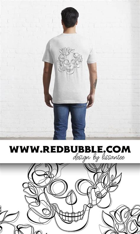 Minimalistic Continuous Line Skull With Poppies Essential T Shirt By